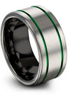 10mm Green Line Men&#39;s Wedding Ring Lady Grey Green Tungsten Wedding Bands - Charming Jewelers