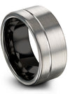 10mm Grey Line Male Promise Rings Tungsten Engagement Bands for Womans Love - Charming Jewelers