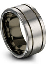 Grey Anniversary Ring Sets for Couples 10mm Gunmetal Line Bands Tungsten - Charming Jewelers