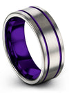 8mm Purple Line Man Wedding Ring Tungsten Ring for Mens Grooved Personalized - Charming Jewelers