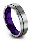 Anniversary Band Grey and Blue Tungsten Blue Line Rings Guys Couple Anniversary - Charming Jewelers