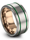 Woman Grey Wedding Ring Set Tungsten Band for Guys Green Line Promise Rings - Charming Jewelers