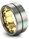Rare Promise Band Tungsten Ring for Couples Grey and Green Bands Lady - Charming Jewelers