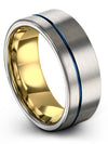 8mm Blue Line Male Promise Band Tungsten Men Wedding Band Grey Love Bands Band - Charming Jewelers