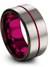 Matte Grey Black Guy Wedding Band Ladies Tungsten Grey Wedding Ring Matching - Charming Jewelers