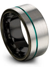 Grey Wedding Set Matching Tungsten Ring Band for Couples Personalized 10mm Teal - Charming Jewelers