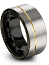 Wedding Grey Tungsten Bands for Woman&#39;s Brushed Grey 18K Yellow Gold 10mm Rings - Charming Jewelers