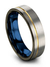 6mm 18K Yellow Gold Line Ring for Couples Matching Tungsten Band Her and Her - Charming Jewelers