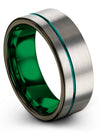 8mm Teal Line Promise Ring for Womans Men Grey Wedding Band Tungsten Carbide - Charming Jewelers