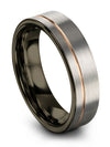 Grey Ring Wedding 6mm 18K Rose Gold Line Tungsten Bands Rings Engagement Lady - Charming Jewelers