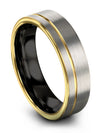 Grey and 18K Yellow Gold Wedding Rings Set Grey Bands Tungsten Grey Set Bands - Charming Jewelers