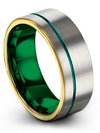 Grey Teal Promise Rings Set Tungsten Bands Wedding Set Engagement Ladies Rings - Charming Jewelers