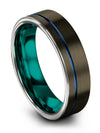Men Gunmetal Plain Wedding Ring Tungsten Blue Line Rings