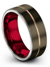 8mm 18K Rose Gold Line Wedding Rings for Female Tungsten Carbide Gunmetal 18K - Charming Jewelers