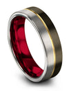 Tungsten Wedding Bands Gunmetal and 18K Yellow Gold Lady Engravable Tungsten - Charming Jewelers