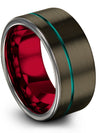 Personalized Wedding Rings Sets Tungsten Matte Rings for Guy Gunmetal and Teal - Charming Jewelers