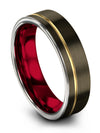 Male Tungsten Promise Band 18K Yellow Gold Line Tungsten Matching Ring - Charming Jewelers