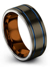 Male Tungsten Wedding Band Blue Line Tungsten Band Natural Finish Guy - Charming Jewelers