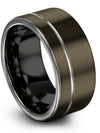 Male Wedding Bands Gunmetal Groove Tungsten Bands Rings Engraving Promise Bands - Charming Jewelers