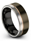 Gunmetal Metal Promise Band for Men&#39;s Tungsten 18K Rose Gold Line Rings Middle - Charming Jewelers