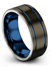 8mm Blue Line Band for Couples Tungsten Gunmetal Ladies Gunmetal Blue Set Best - Charming Jewelers
