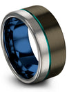 Men&#39;s Teal Line Promise Ring Tungsten Rings for Men Gunmetal and Teal Guys - Charming Jewelers