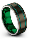 Gunmetal Anniversary Ring Rings Tungsten Rings for Guy Teal Line Gunmetal - Charming Jewelers
