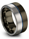 Tungsten Wedding Ring Gunmetal and Blue Tungsten Band for Men Engraved Simple - Charming Jewelers