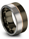 Anniversary Ring Gunmetal and 18K Rose Gold Tungsten Ring for Woman&#39;s Flat Mid - Charming Jewelers
