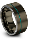 Wedding Ring Set for Ladies Tungsten Wedding Rings for Husband Gunmetal Teal - Charming Jewelers
