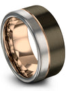 10mm 18K Rose Gold Line Polished Tungsten Band for Male Minimalist Gunmetal - Charming Jewelers