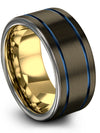 Gunmetal Blue Anniversary Band Set for Guys Ladies Tungsten Band 10mm - Charming Jewelers