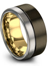 Gunmetal Wedding Band Sets Male Gunmetal Tungsten Band Promise Gunmetal Ring - Charming Jewelers