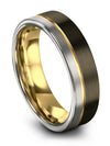 6mm 18K Yellow Gold Line Tungsten Jewelry Handmade Men&#39;s Ring Gunmetal Wedding - Charming Jewelers