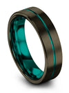 Gunmetal and Teal Promise Ring for Lady Brushed Tungsten Band Gunmetal Plated - Charming Jewelers