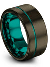Man Promise Ring Unique Gunmetal and Teal Tungsten Gunmetal Rings for Man 10mm - Charming Jewelers