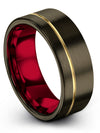 Womans Wedding Band Unique Gunmetal and 18K Yellow Gold Tungsten Matte Midi - Charming Jewelers