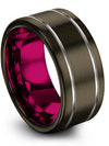 Man Striped Wedding Rings Gunmetal Tungsten Rings for Couples Gunmetal Midi - Charming Jewelers