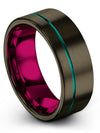 8mm Gunmetal Promise Bands Tungsten Gunmetal and Teal Ring for Guys Bands - Charming Jewelers