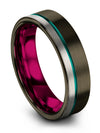 Mens Metal Promise Band Tungsten Bands Matte Gunmetal and Teal Band Male 6mm - Charming Jewelers