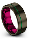 8mm Green Line Bands for Couples Tungsten Ring Wife and His Brushed Gunmetal - Charming Jewelers