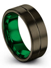Brushed Wedding Band 8mm Gunmetal Line Ring Tungsten Womans Engagement Man - Charming Jewelers