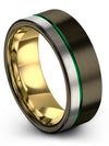 Woman Gunmetal Green Anniversary Ring 8mm Green Line Bands Tungsten Gunmetal - Charming Jewelers