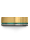 18K Yellow Gold Teal Wedding Rings Sets for Fiance and His and His Tungsten - Charming Jewelers