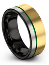 18K Yellow Gold Green Wedding Rings Sets for Fiance and His and His Tungsten - Charming Jewelers