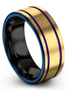 Men&#39;s Anniversary Band Tungsten Wedding Ring 18K Yellow Gold Purple Engraved - Charming Jewelers