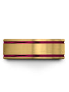18K Yellow Gold and Fucshia Wedding Ring Men Tungsten Carbide Band for Woman - Charming Jewelers