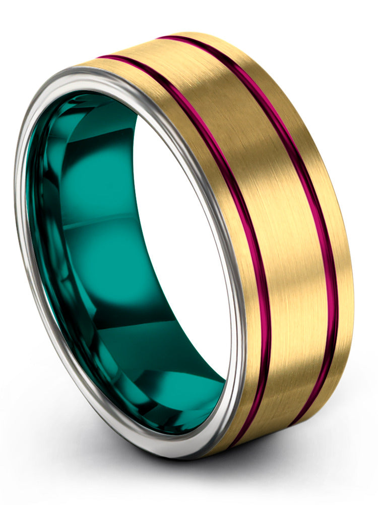 8mm Fucshia Line Promise Ring Ladies 8mm Female Wedding