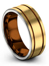 18K Yellow Gold Wedding Flat 8mm Mens Tungsten Carbide Band Promise Band Couple - Charming Jewelers