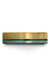 Wedding Rings Set Flat Simple Tungsten Rings 18K Yellow Gold over Teal Couples - Charming Jewelers